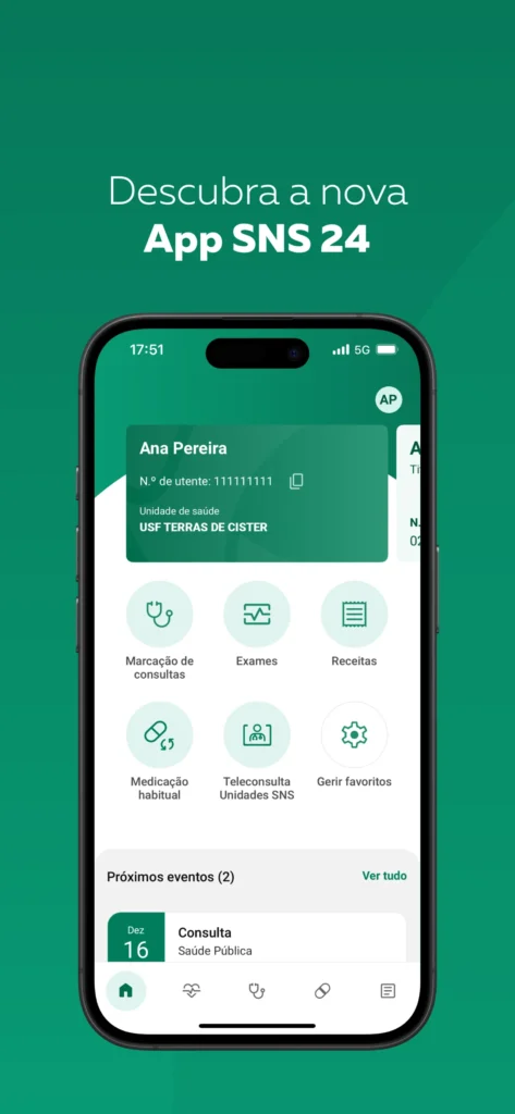 SNS 24 app home screen