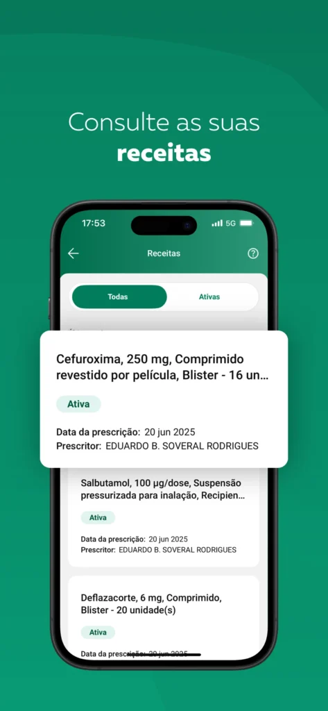 The Receitas screen in the SNS 24 app